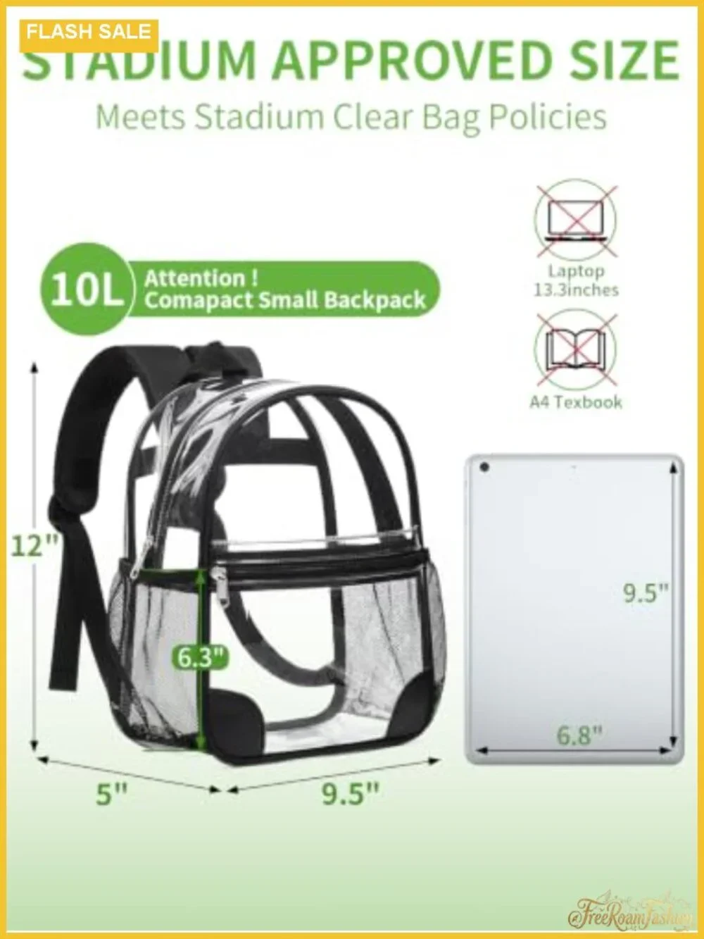 Clear Backpack Stadium Approved PVC Water Resistant Lightweight Bag Events